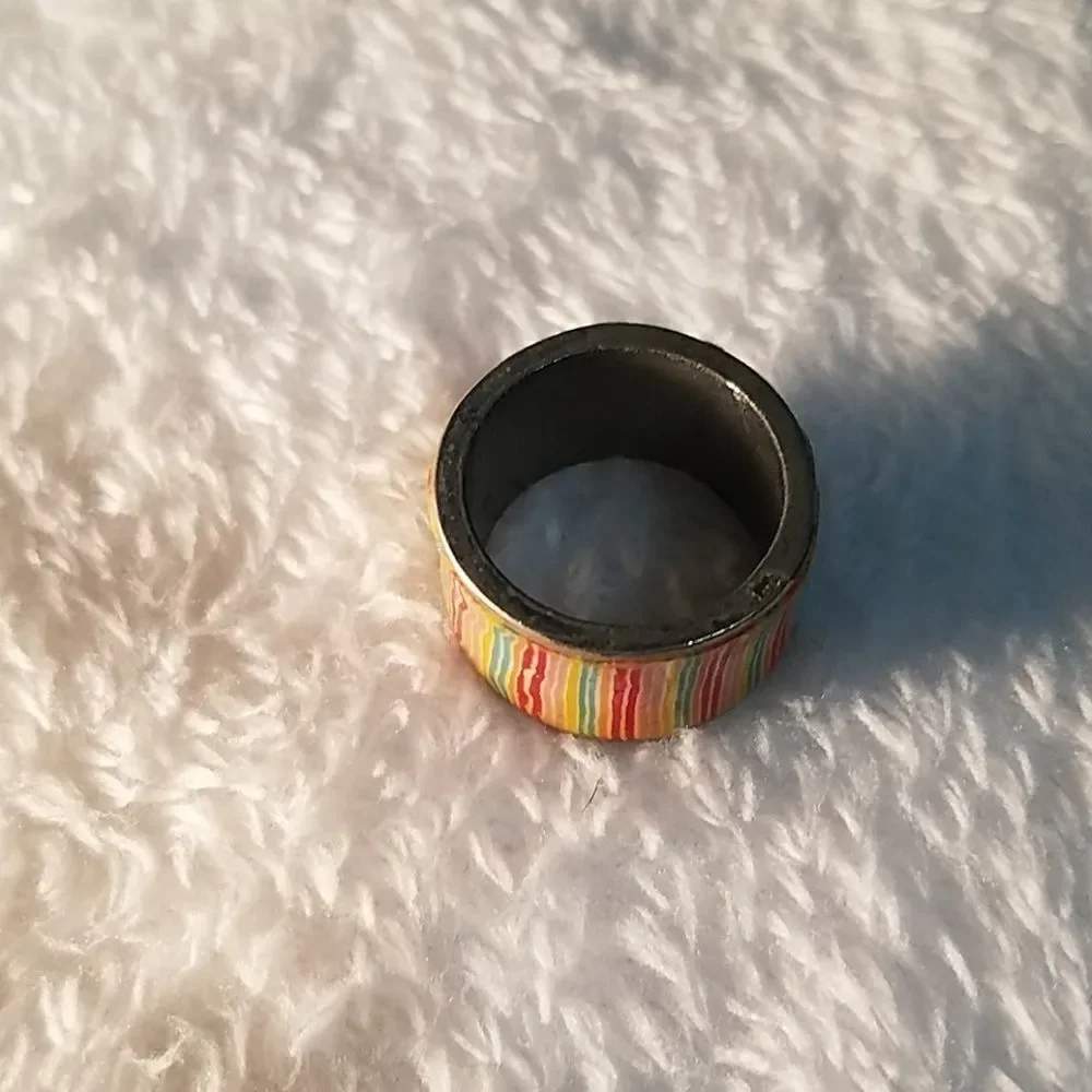Multicolored Striped Thick Band Ring